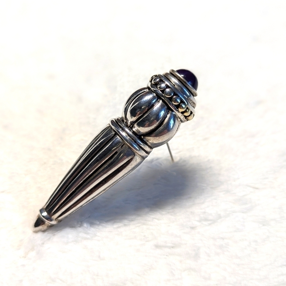 Vintage Pat Airess Sterling Silver Brooche with Amethyst Cabochon - Picture 4 of 12